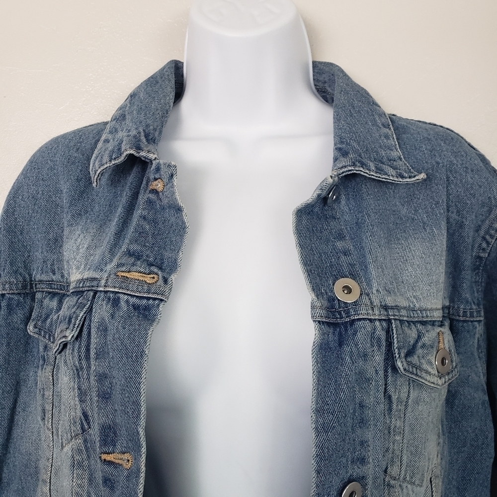 Love Tree Jean Denim Jacket Black Lace Up Arms Back Denim Small - Picture 3 of 7